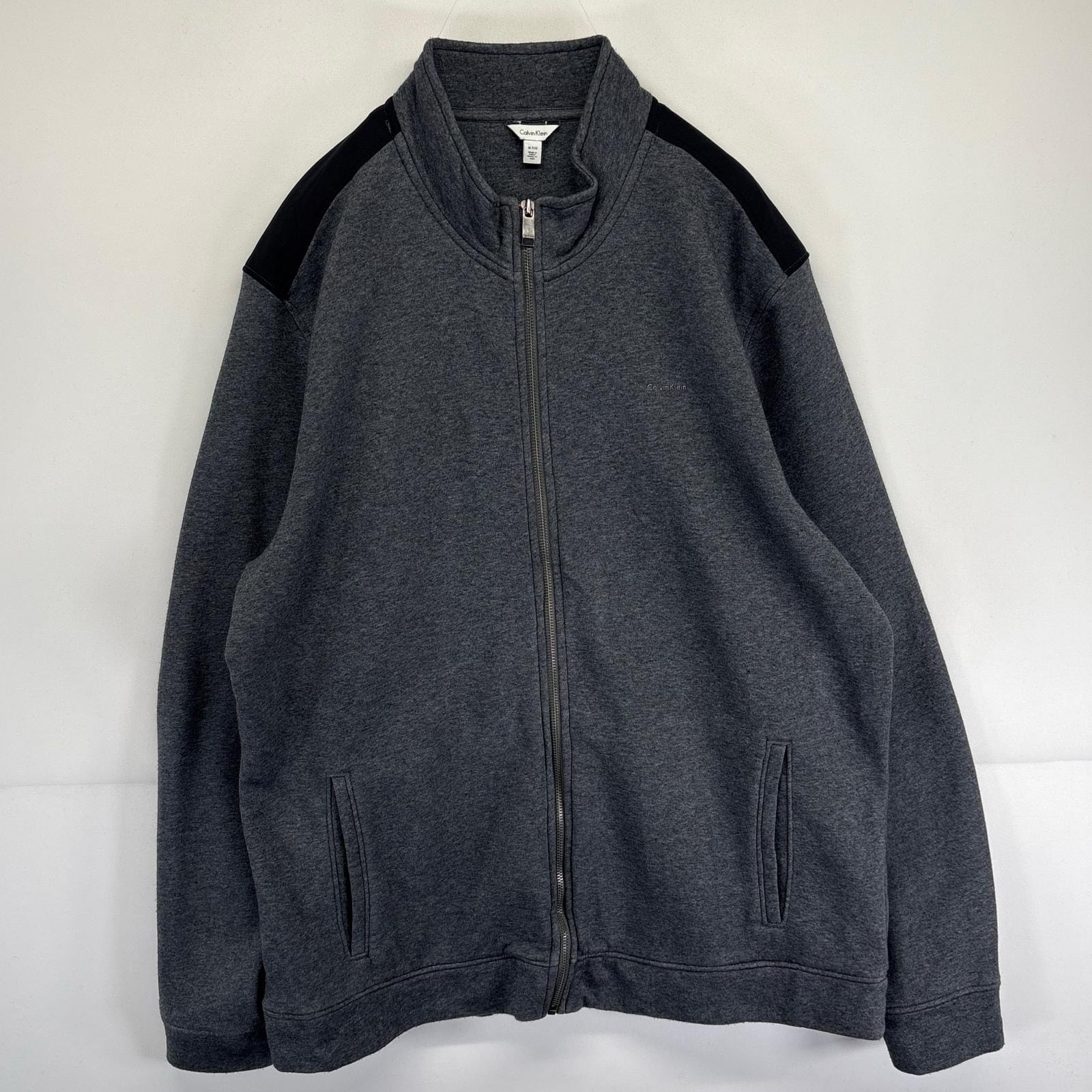 古着 カルバンクライン Calvin Klein スウェット トレーナー フルジップ 大きいサイズ ワンポイントロゴ XL  ダークグレー系 メンズ