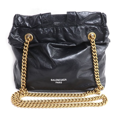BALENCIAGA バレンシアガ クラッシュ スモール トートバッグ ブラック 742942 210IT レディース【中古】