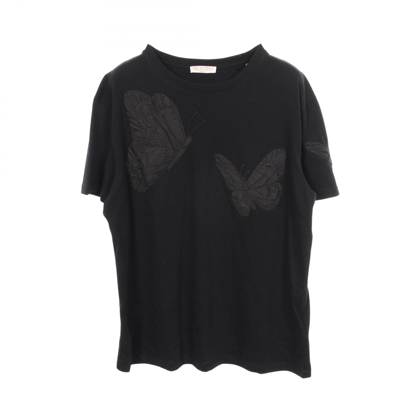 ヴァレンチノ Valentino バタフライ 半袖Tシャツ 衣料品 トップス コットン レディース ブラック系 【中古】