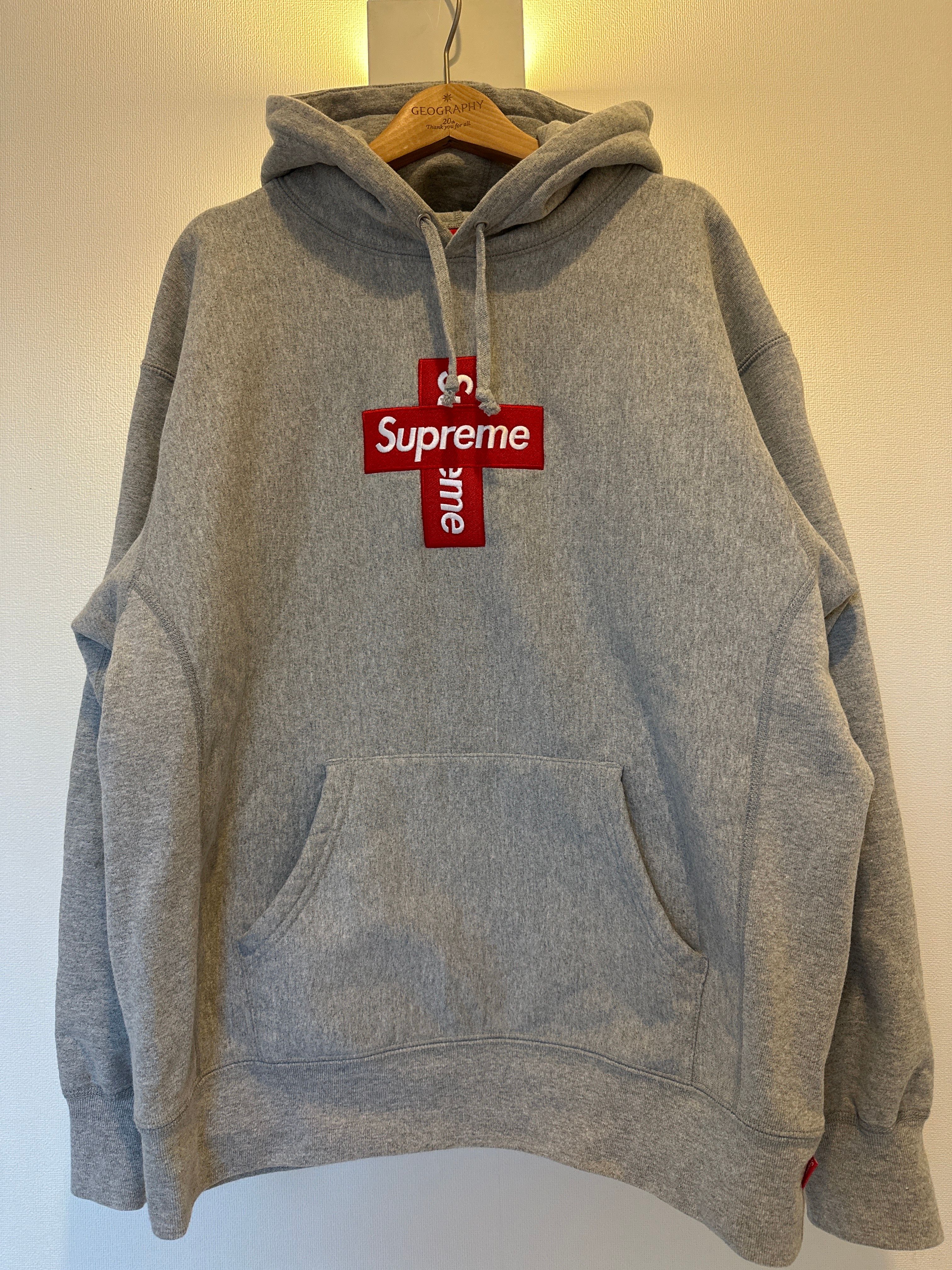 Supreme Cross Box Logo Hooded Sweatshirt "Grey"