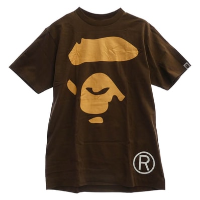 A BATHING APE アベイシングエイプ Tシャツ ビッグフェイス ロゴプリント クルーネック 半袖 Tシャツ ブラウン系【中古】