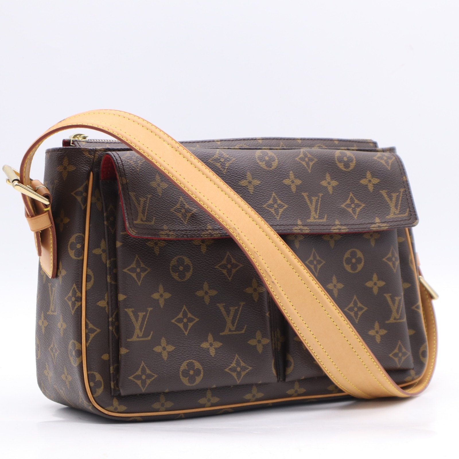 美品 LOUIS VUITTON ルイ・ヴィトン モノグラム ヴィバ シテGM M51163 ハンドバッグ ブラウン ベージュ コーティングキャンバス レザー レディース