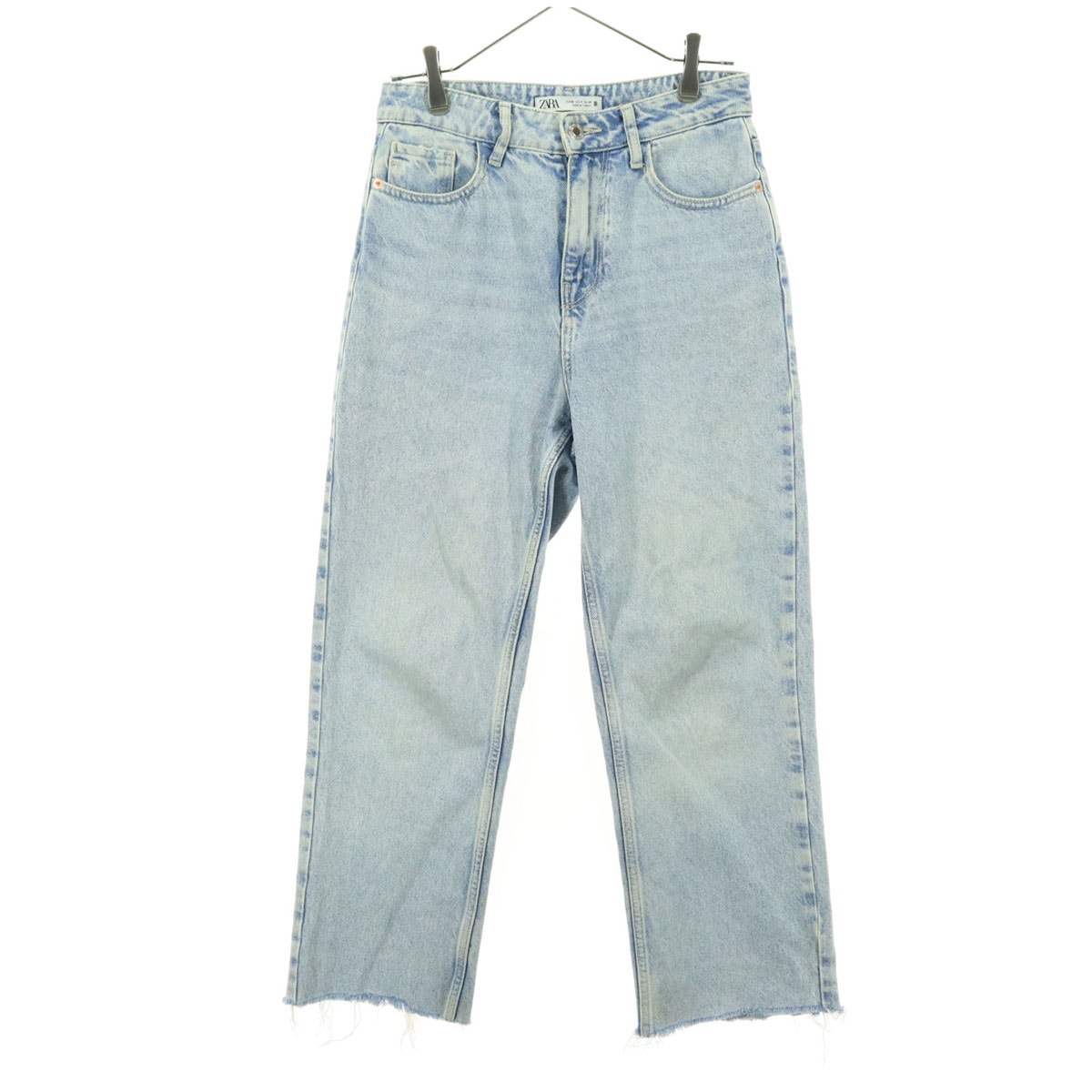 ZARA ザラ コットン カットオフ ストレートデニムパンツ 36 ブルー系
