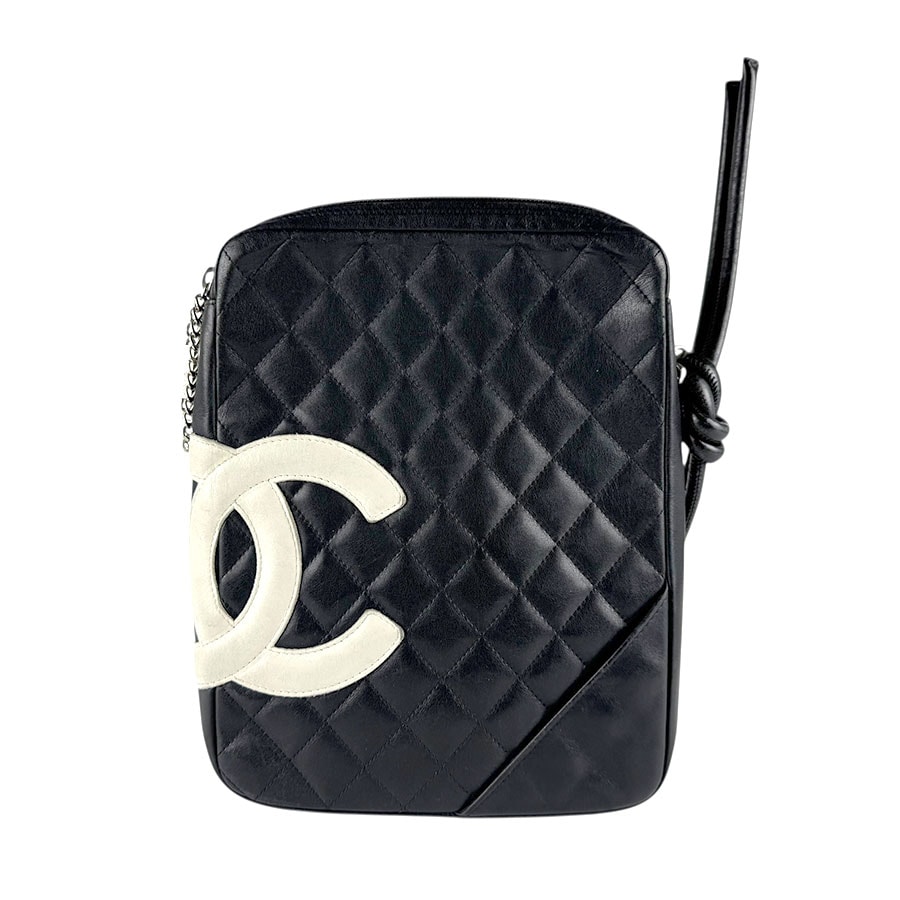 シャネル CHANEL 斜め掛けショルダーバッグ カンボンライン レザー ブラック/ホワイト シルバー レディース【中古】 z8172