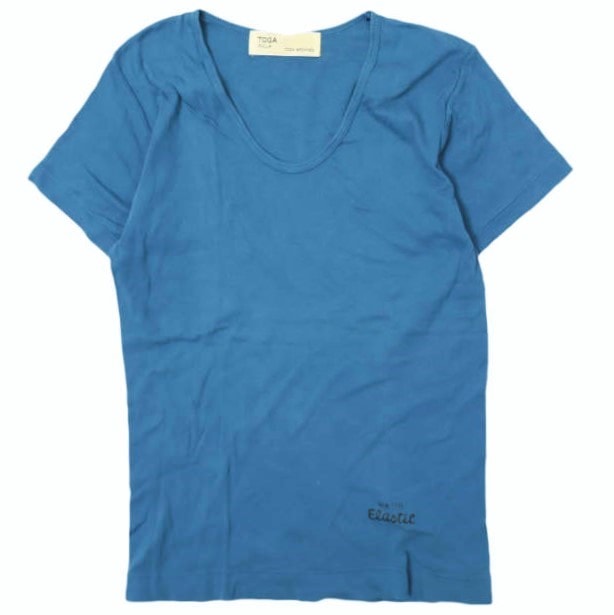 TOGA PULLA トーガ プルラ 19SS 日本製 NEW TYPE ELASTIC UネックTシャツ TP91-JK252 1 Dark Blue 半袖 トップス g13169