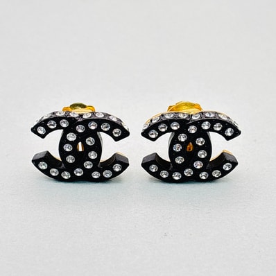 CHANEL シャネル 2002年 ココマーク ラインストーン イヤリング 02A イヤリング ラインストーン ブラック ゴールド金具 レディース【中古】