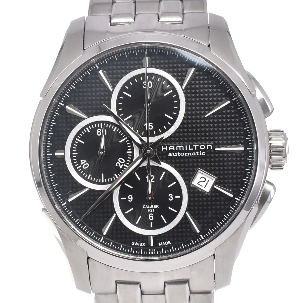 ハミルトン HAMILTON H325960 ジャズマスター クロノグラフ 裏スケ ブラック 自動巻き メンズ 良品 腕時計 G#147457