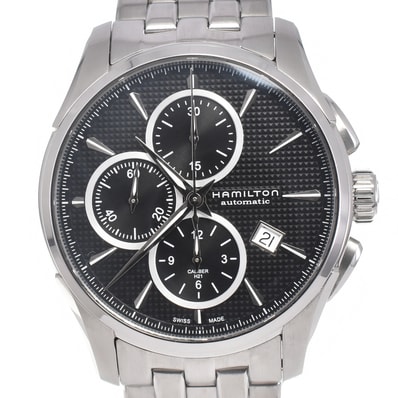 ハミルトン HAMILTON H325960 ジャズマスター クロノグラフ 裏スケ ブラック 自動巻き メンズ 良品 腕時計 G#147457