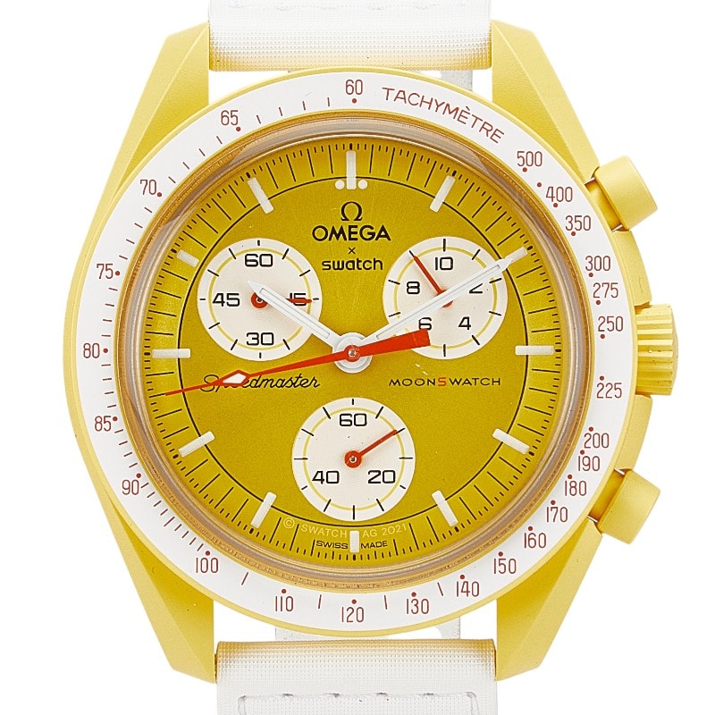 オメガ × スウォッチ SWATCH ミッション トゥ ザ サン 腕時計 S033J100 クオーツ ゴールド文字盤 ナイロン バイオセラミック メンズ OMEGA 【中古】