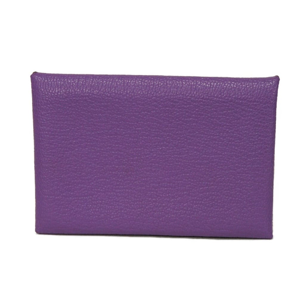 HERMES エルメス カルヴィ ロゴ 箔押し シェブルミゾル ゴートスキン パープル スナップボタン 二つ折り 美品 シェーブル パルム カードケース
