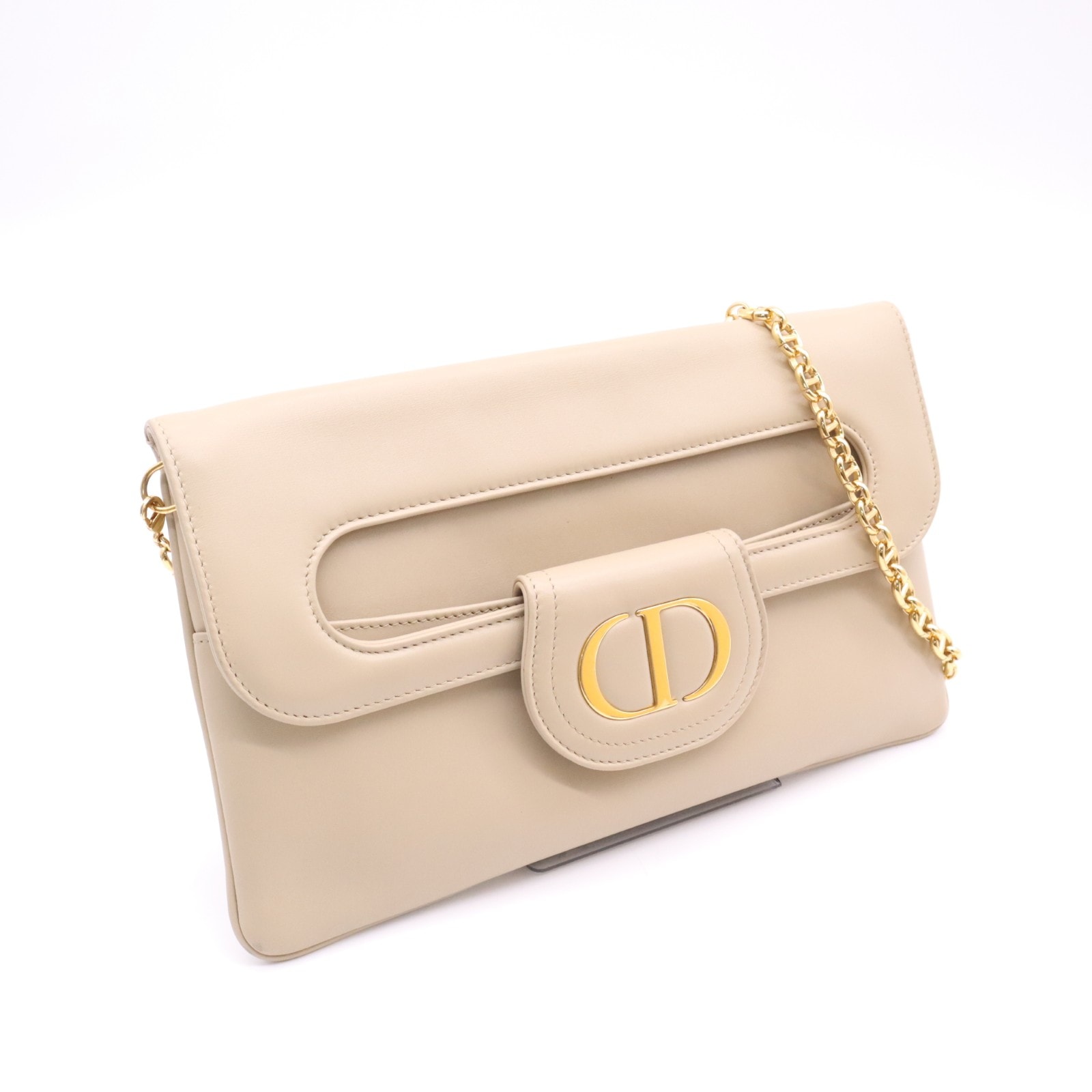美品 Christian Dior クリスチャンディオール スムースカーフスキン ディオール ダブル ミディアムバッグ M8641 ショルダーバッグ ベージュ スムースレザー レディース