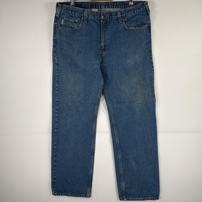 古着 カーハート Carhartt デニムパンツ ジーパン 5ポケット ワンポイント ロゴ ワークパンツ テーパード 大きいサイズ w40 L32 ブルー メンズ