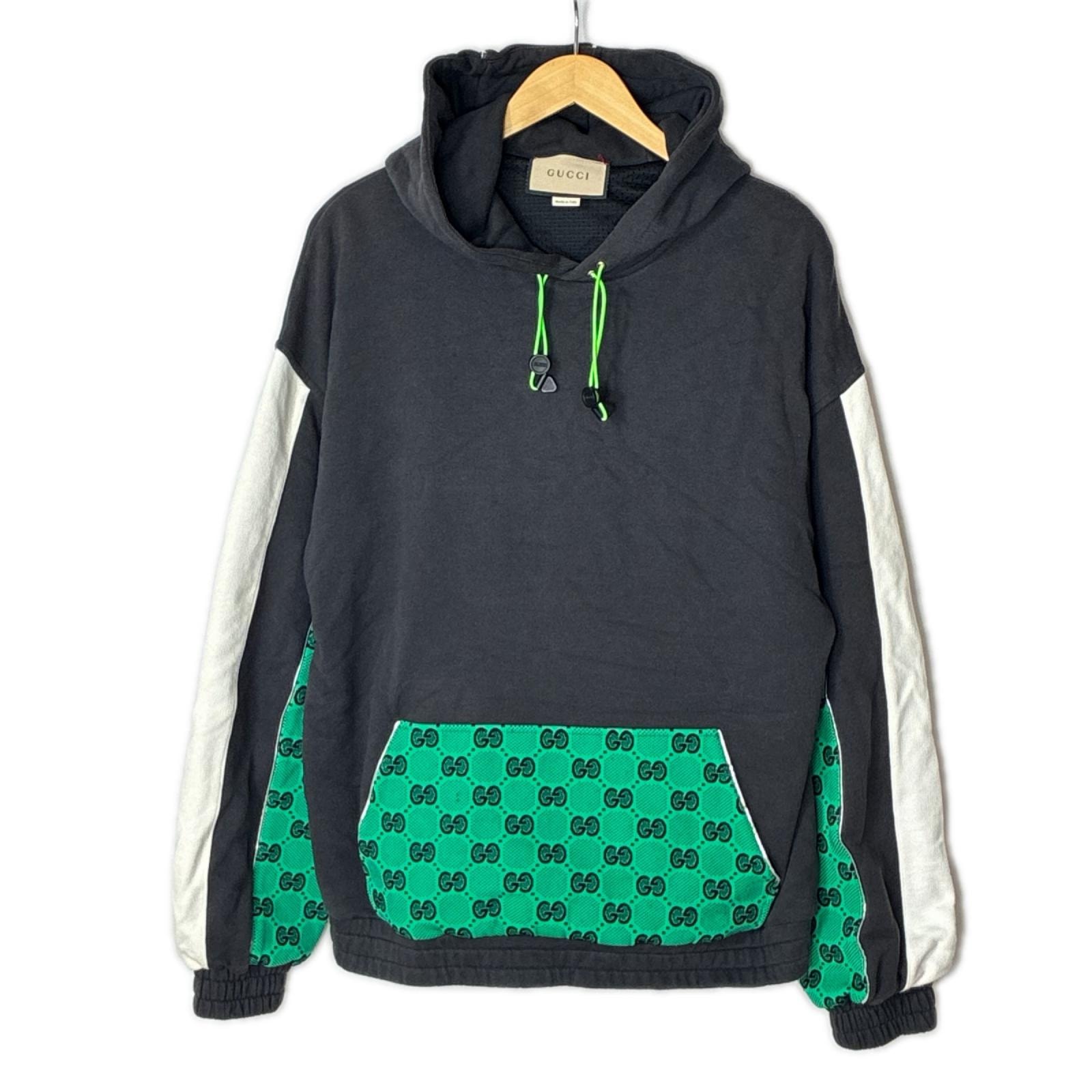 GUCCI グッチ プルオーバーパーカー 総柄 SIZE S 752154 XJFSK ブラック×グリーン メンズ