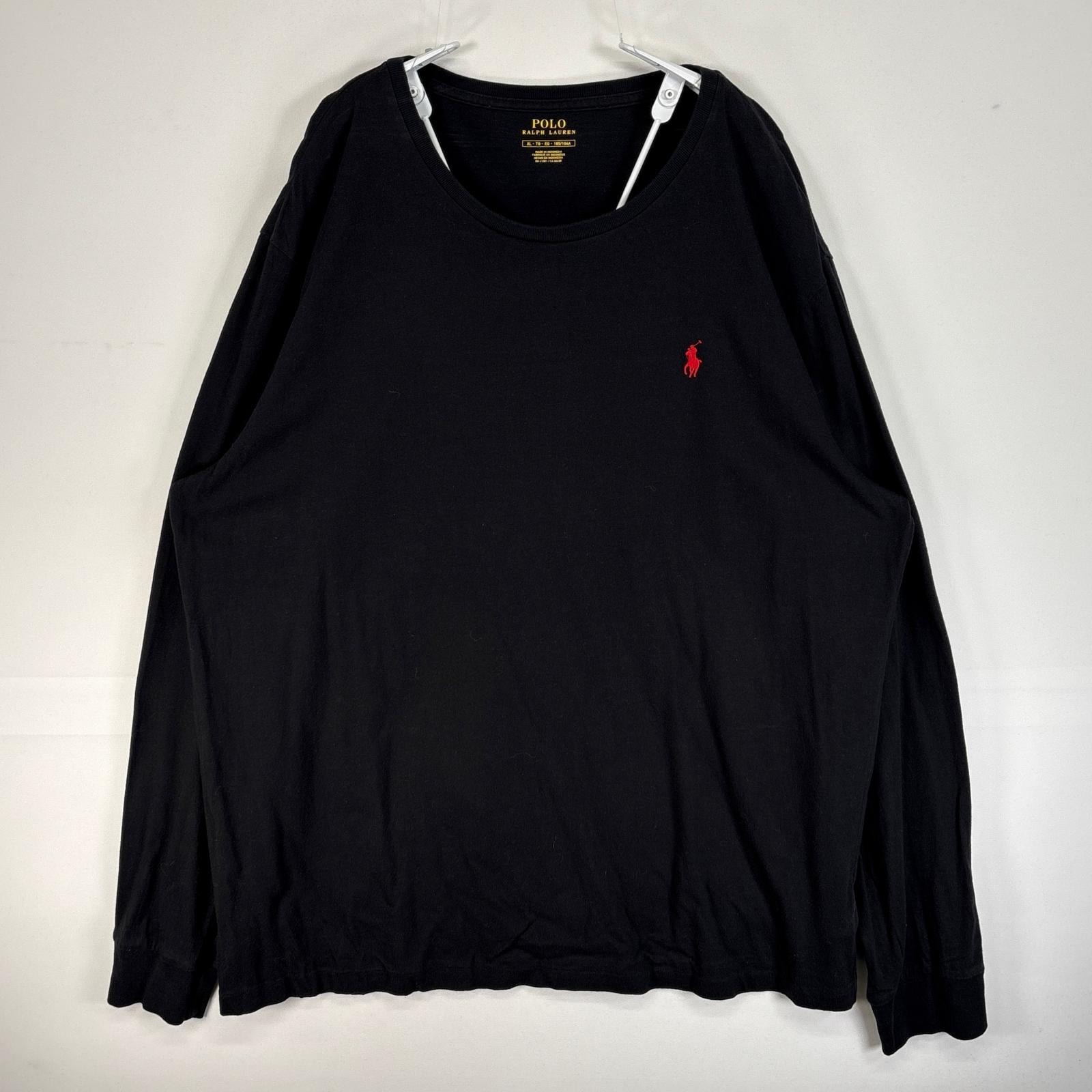 古着 ポロ・ラルフローレン POLO RALPH LAUREN 長袖Tシャツ ロゴ 刺繍 クルーネック 大きいサイズ XL  ブラック 無地 メンズ