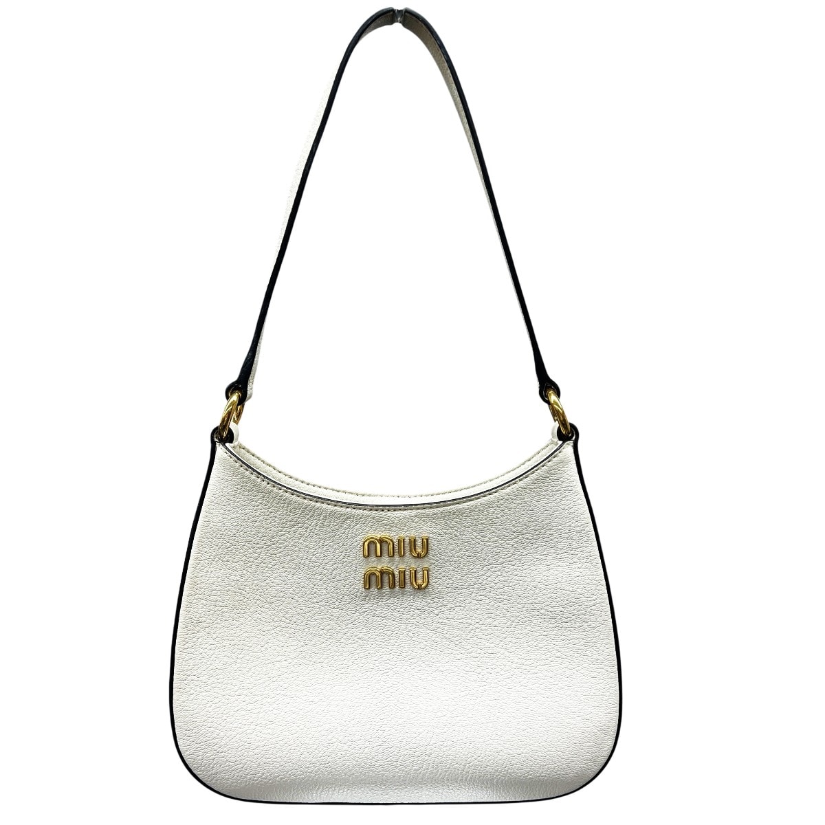MIUMIU 希少 美品 ミュウミュウ MADRAS マドラス ワンショルダーバッグ 5BC105 RFID確認済 レザー ホワイト ゴールド ロゴ セミショルダー ハンド miumiu ABランク 中古 鑑定済 ミュウミュウバッグ