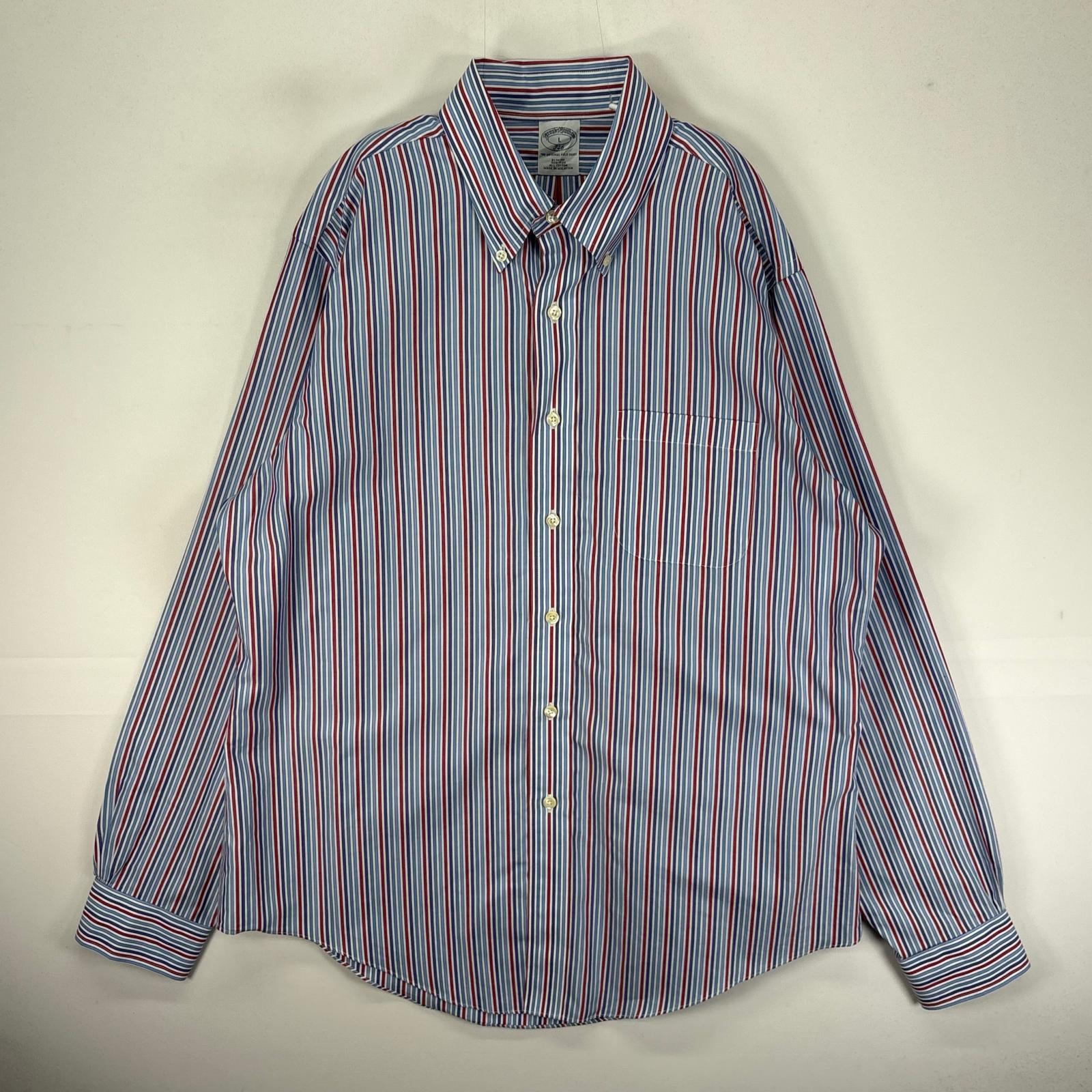 古着 ブルックスブラザーズ Brooks Brothers 長袖シャツ ボタンダウン 胸ポケット L  ブルー系 ストライプ メンズ