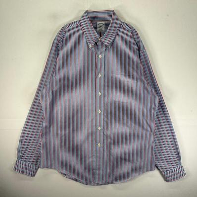 古着 ブルックスブラザーズ Brooks Brothers 長袖シャツ ボタンダウン 胸ポケット L ブルー系 ストライプ メンズ