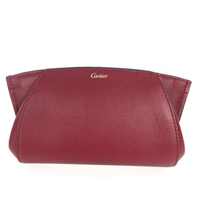 カルティエ CARTIER Cドゥ カルティエ ポーチ カバン メイクポーチ コスメポーチ 化粧ポーチ レザー ワインレッド 未使用