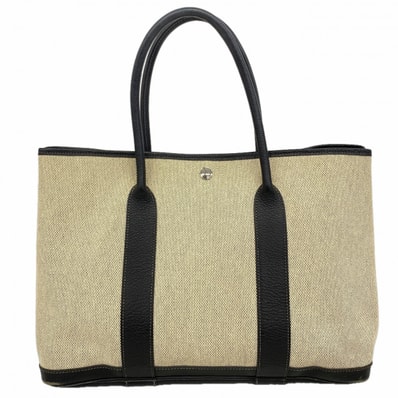 【6fb2766】エルメス トートバッグ ガーデンパーティPM トワルアッシュ ブラック ベージュ シルバー金具 □J刻印【中古】レディース