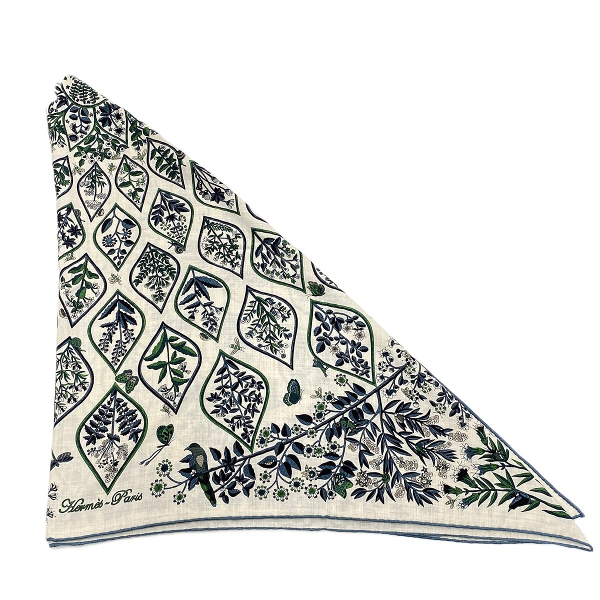 HERMES エルメス トライアングル ジェアン plantes officinales ストール カシミヤ シルク ベージュ 【中古】