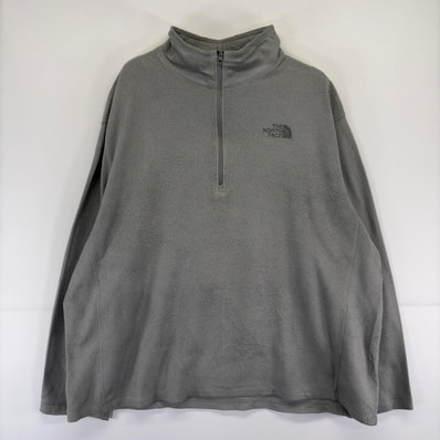 古着 ザ・ノースフェイス THE NORTH FACE トレーナー ハーフジップ 大きいサイズ フリース ワンポイント刺繍ロゴ 2XL グレー系 メンズ