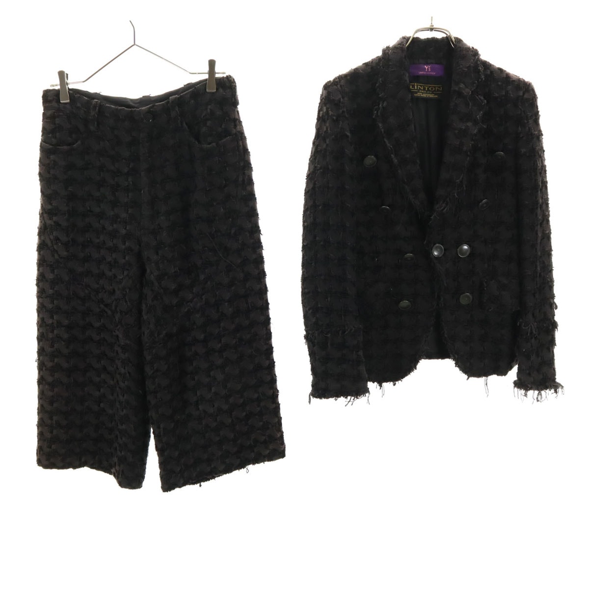 Y's ワイズ 日本製 ファンシーツイード テーラードジャケット 上下セットアップ 1 ブラウン ×LINTON