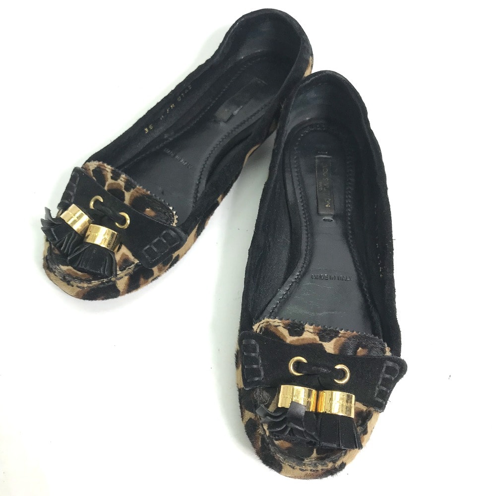 ルイヴィトン LOUIS VUITTON レオパード 豹柄 ヒョウ タッセル フリンジ フラットシューズ 靴 パンプス ハラコ ブラウン