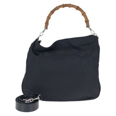 美品 GUCCI グッチ バンブー 2way ブラック 黒 シルバー金具 ナイロン レザー/ ショルダーバッグ ハンドバッグ 601495 【中古】
