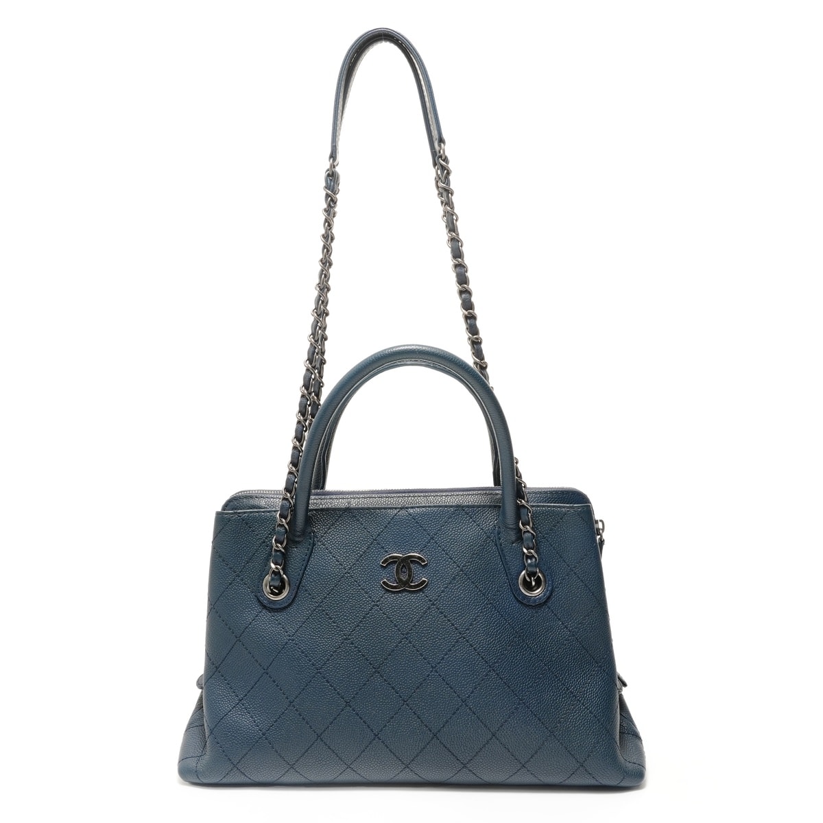 シャネル CHANEL 21番台 2015-2016 キャビアスキン ガンメタリック 2WAY ショルダーバッグ【中古】