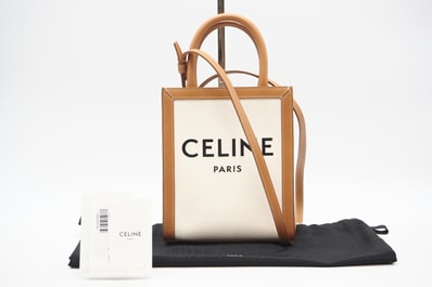美品 CELINE セリーヌ キャンバス ミニ バーティカル カバ NATURAL TAN 193302BNZ02NT 2wayショルダーバッグ ブラウン ホワイト キャンバス レディース