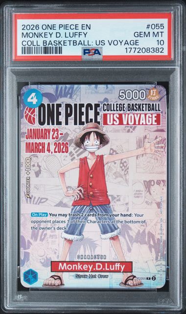 『傷あり』バスケルフィ「ワンピース カレッジ バスケットボール：USボヤージュ」 PSA10】モンキー・D・ルフィ：P (開封済) [P-055]【英語版