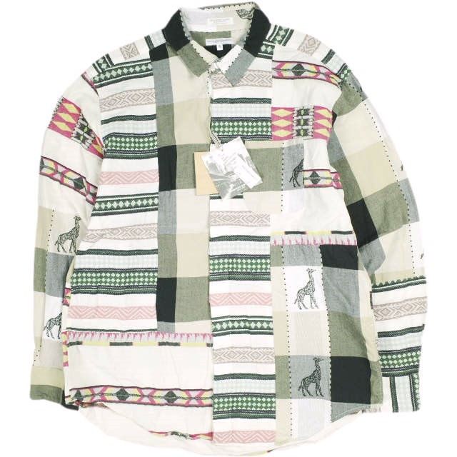 新品 Engineered Garments エンジニアードガーメンツ Combo Short Collar Shirt - Cotton Giraffe Jacquard コンボ ショートカラーシャツ コットンジラフジャガード S Beige/Black