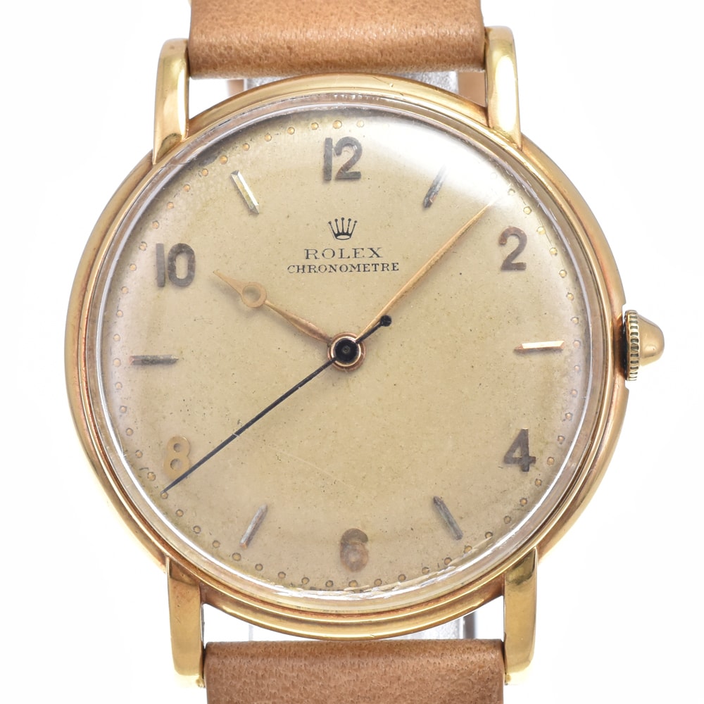 ロレックス ROLEX 6294 ヴィンテージ K18YG/レザー シルバー 手巻き メンズ 腕時計 O#148688