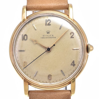 ロレックス ROLEX 6294 ヴィンテージ K18YG/レザー シルバー 手巻き メンズ 腕時計 O#148688