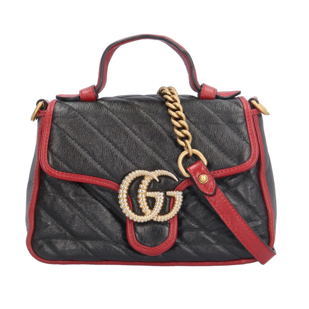 グッチ ミニトップハンドルバッグ GGマーモント ショルダーバッグ レザー 583571 ブラック レディース GUCCI 中古