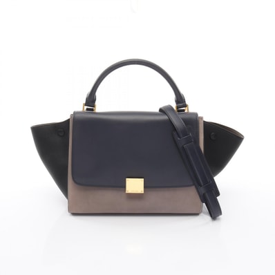 セリーヌ CELINE トラペーズ スモール ハンドバッグ バッグ レザー レディース ネイビー系 / グレー系 / ブラック系 【中古】