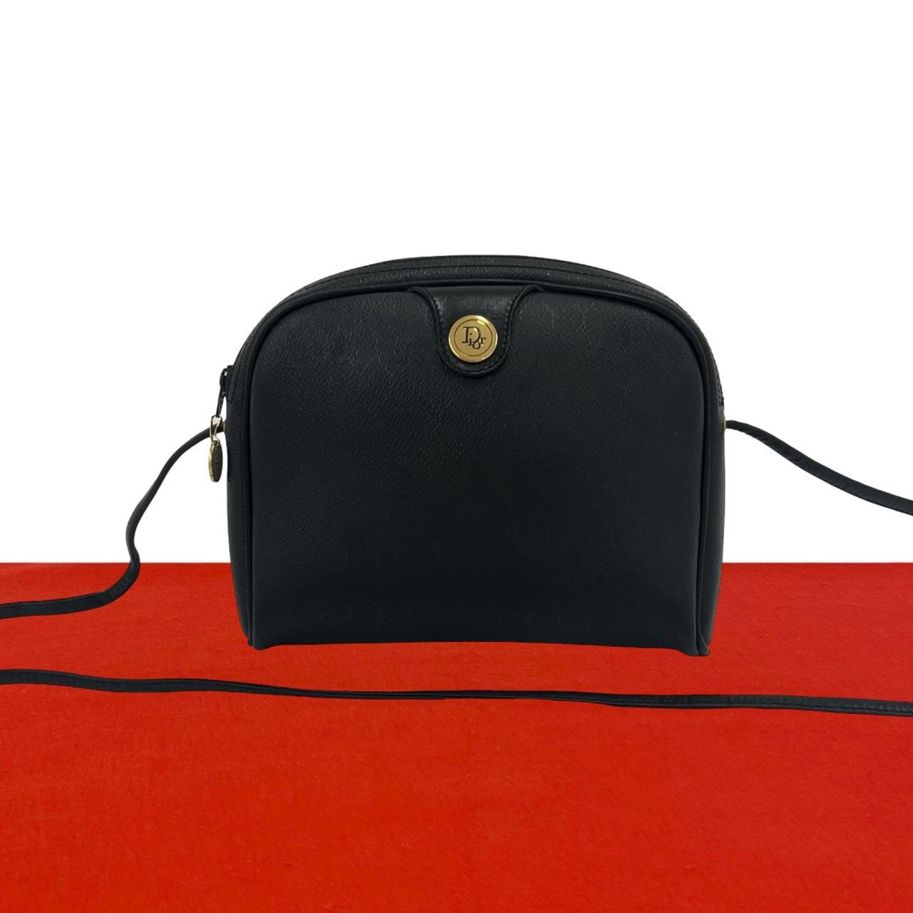 Christian Dior ディオール ロゴ 金具 ハニカム 柄 レザー ショルダーバッグ ブラック
 27479