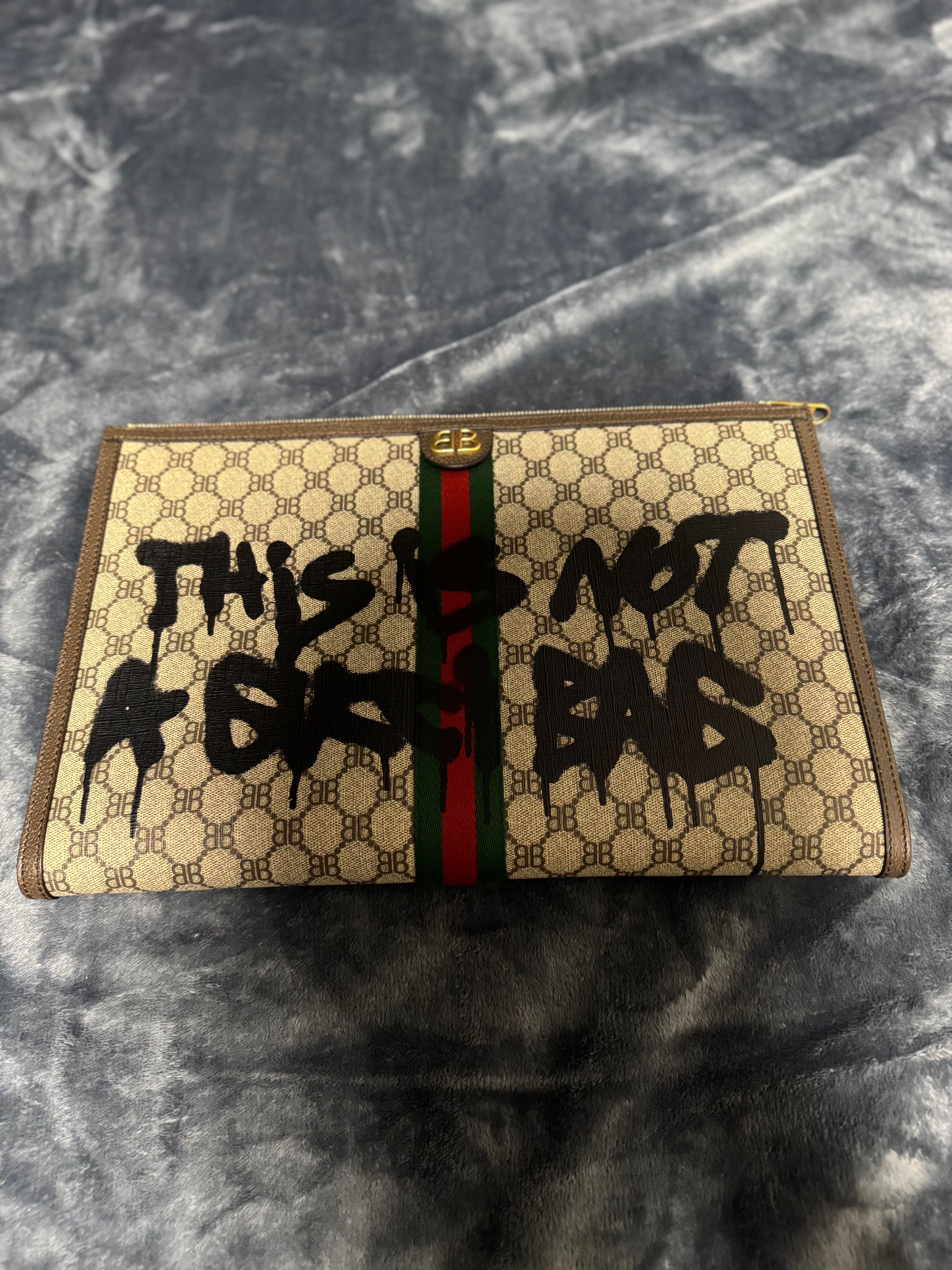 GUCCI x BALENCIAGA The Hacker Graffiti Laptop Pouch Corning Canvas "Beige"