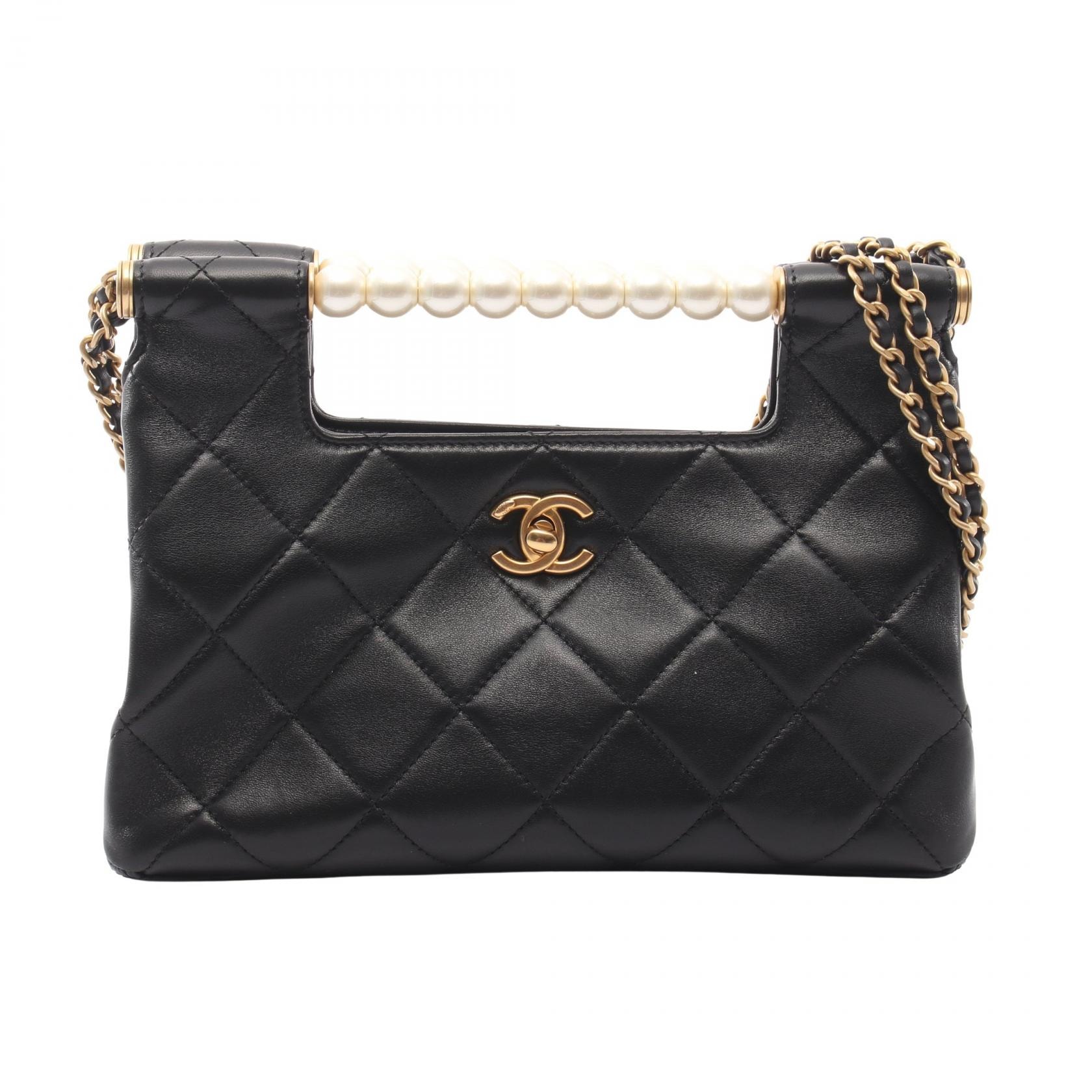 シャネル CHANEL マトラッセ パールハンドル 2WAY ショルダーバッグ バッグ ラムスキン(羊革) レディース ブラック系 【中古】