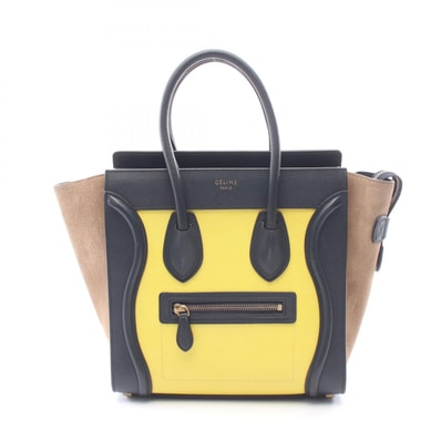 セリーヌ CELINE ラゲージ マイクロショッパー トートバッグ バッグ レザー スウェード レディース イエロー系 / ネイビー系 / ベージュ系 【中古】