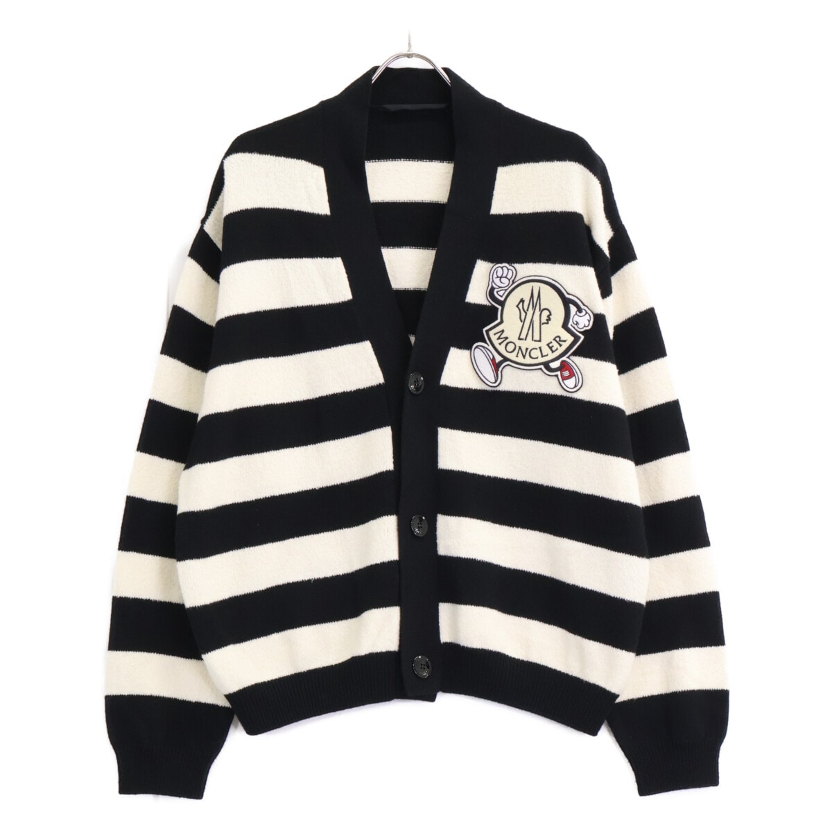 モンクレール I10919B00010 CADIGAN TRICOT ビッグロゴワッペン ボーダー カーディガン L