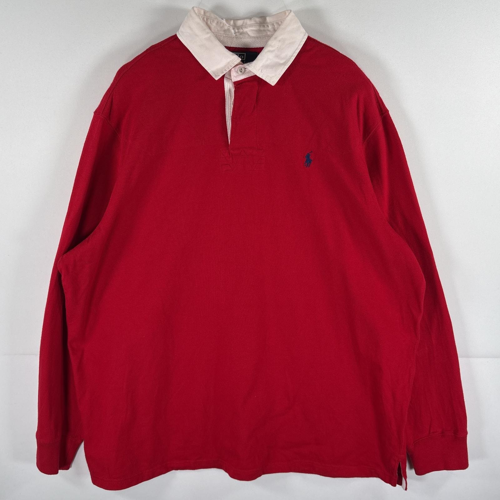古着 ポロバイラルフローレン Polo by Ralph Lauren 長袖 ラガーシャツ ワンポイントロゴ 大きいサイズ エルボーパッチ XL  レッド メンズ