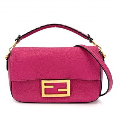 FENDI フェンディ 2WAY セレリア バゲットスモール ワンハンドバッグ ショルダーバッグ 斜め掛け レザー ピンク ゴールド金具 レディース【中古品】