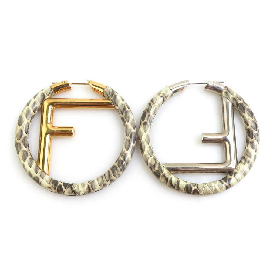 フェンディ FENDI ピアス エフイズ メタル/パイソン ゴールド/シルバー レディース【中古】 h32467i