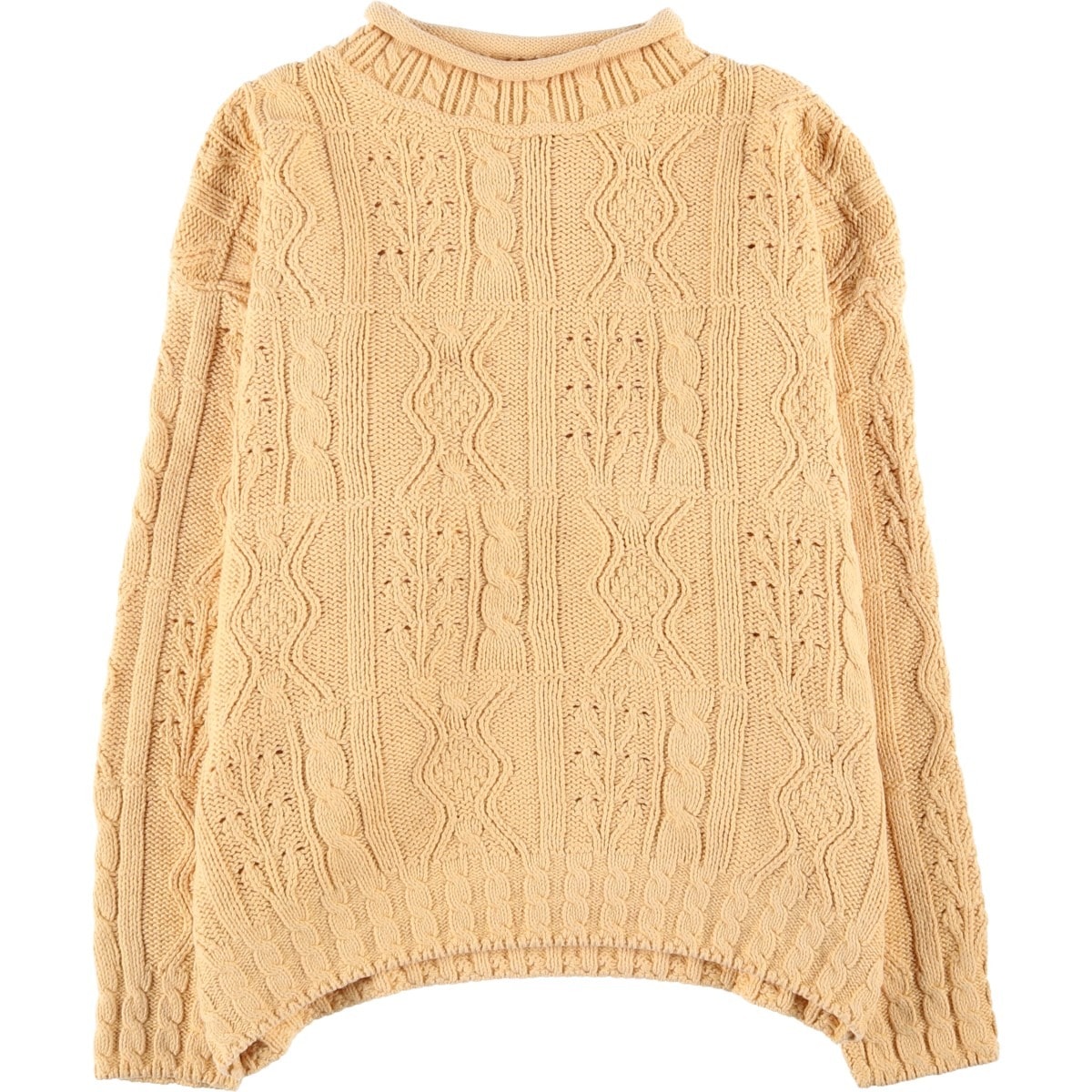 古着 80年代 エルエルビーン L.L.Bean ケーブル編み ロールネック コットンニットセーター USA製 レディースXL相当 ヴィンテージ/eaa434114