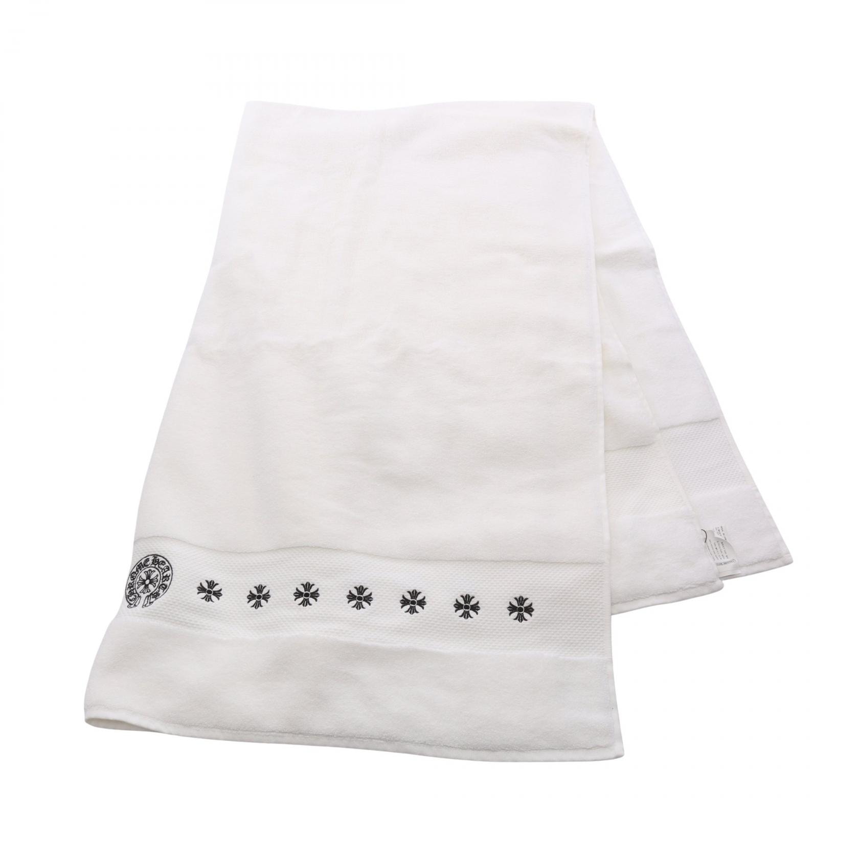 クロムハーツ CHROME HEARTS ホースシュー CHクロス 刺繍 バスタオル タオル 衣料品 コットン メンズ レディース ホワイト系 【中古】