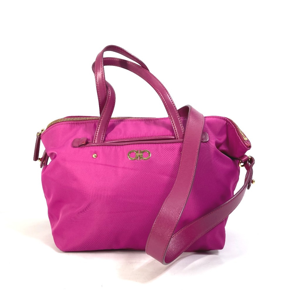 サルヴァトーレフェラガモ Salvatore Ferragamo トートバッグ ガンチーニ 2WAY ショルダーバッグ カバン ハンドバッグ ナイロン/レザー ピンク系