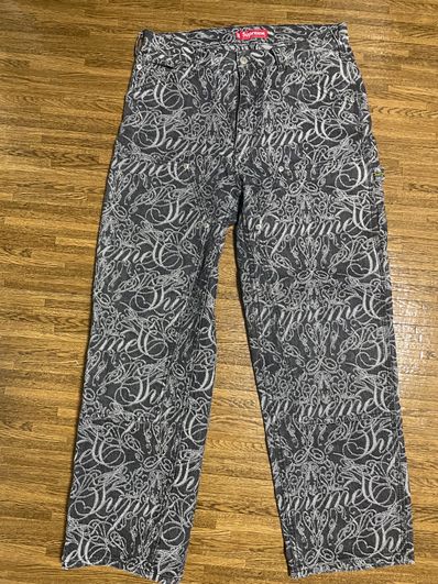 Supreme Script Jacquard Double Knee Denim Painter Pant "Washed Black"
