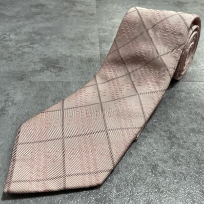 【BURBERRY】バーバリー チェック柄ネクタイ シルク100% メンズ イタリア製 ピンク 桃色 ベージュ アーガイルチェック クラシックチェック 格子柄 フォーマル ビジネス向け ヴィンテージ 肉厚