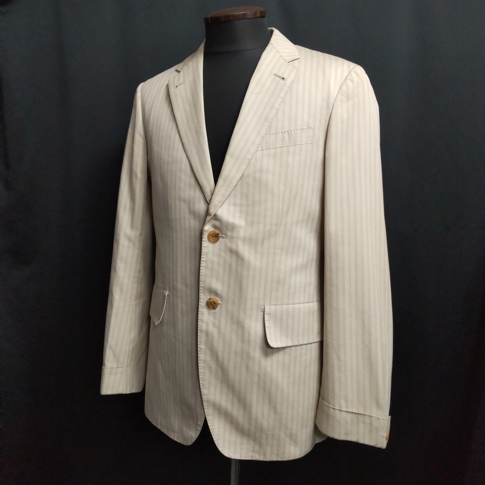 日本製★Paul Smith COLLECTION/ポールスミス★テーラードジャケット/背抜きスーツ【メンズL/175cm/ベージュ/ストライプ柄/春夏】Jacket◆BJ165-c